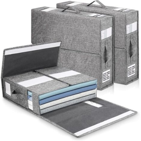 Boite Rangement Drap de Lit, 3 Pièces Sac de Rangement Vetement, Organisateur de Drap Pliable, Dans les Armoires Pouvant être Rangée Sous Lit, Organisateur Placard Vetement avec étiquette & Poignée