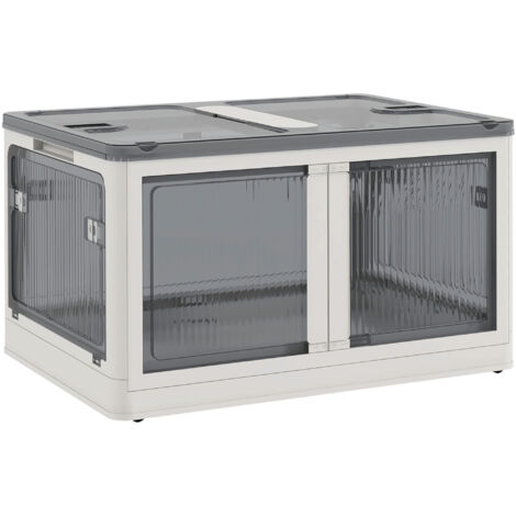 Boîte rangement empilable couvercle 69L organisatrice pliable roues, 60x42x34 cm, blanche