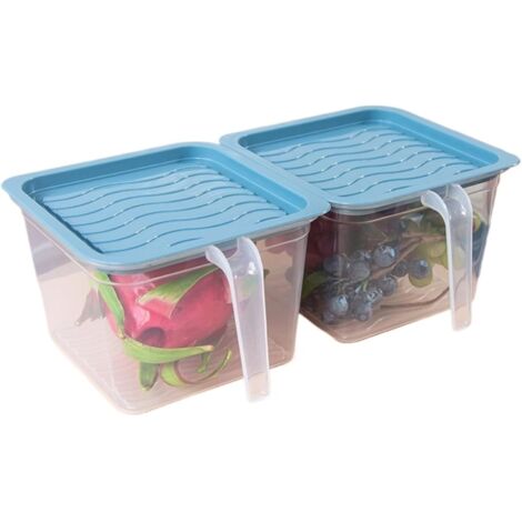 Boîte Rangement Frigo Grande Capacité - Conservation Aliments Hermétique, Poignée Couvercle, Plastique Durable (Bleu, L)