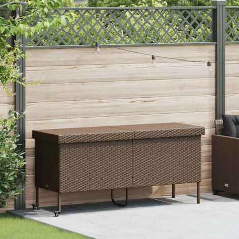 Boîte rangement jardin roues-Coffre de rangement-Stockage Rangement marron 160x55x75 cm résine tressée 534809
