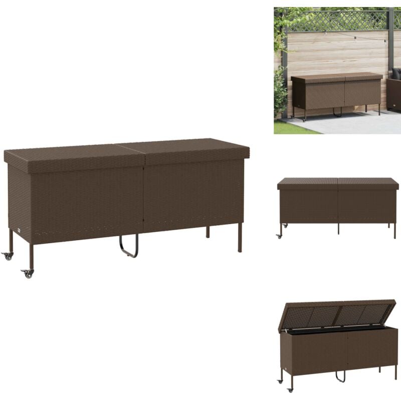 Boîte rangement jardin roues marron 160x55x75 cm résine tressée - Boîte De Rangement De Jardin - Boîtes De Rangement De Jardin - Boîte De Rangement