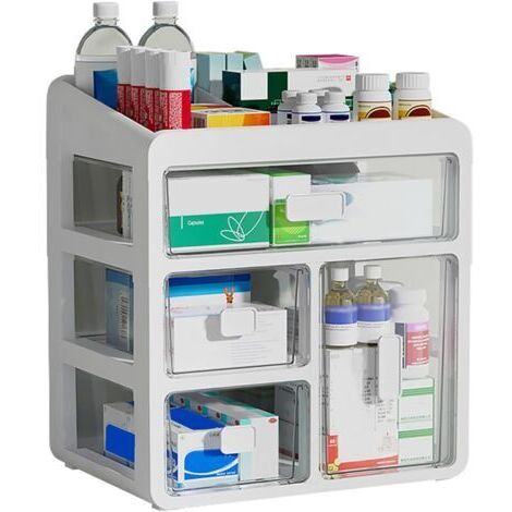 Boite rangement medicament, type de tiroir à 4 niveaux, boite a pharmacie rangement, boite medicaments rangement adaptées à un usage domestique et professionnel