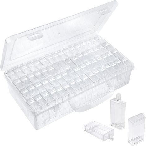 Boîte Rangement Peinture Diamant 64 Pièces, Plastique Transparent Rangement Perles avec Étiquette Autocollante pour Bijoux Bricolage DIY Artisanat
