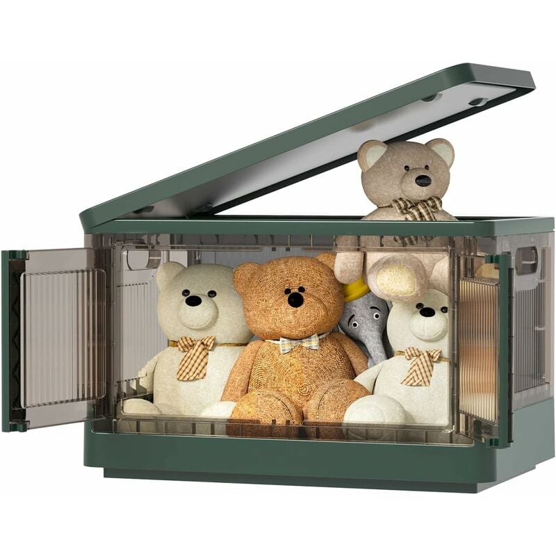 Boite rangement plastique, 32L boite de rangement Pliable caisse rangement, avec couvercle et 4 roulettes Empilable, aux Vetements Jouets, Rangement