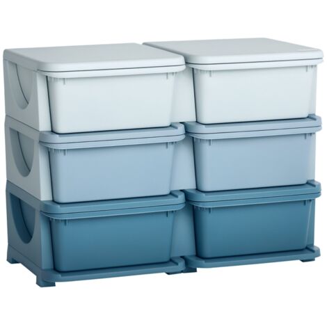 Boîte rangement plastique 6 tiroirs organisateur jouets bleu commode enfant