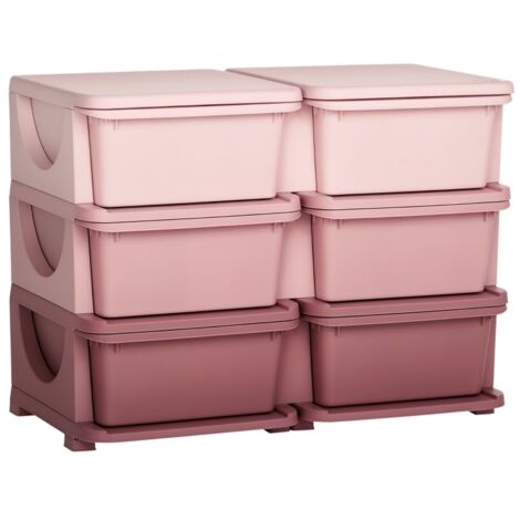 Boîte rangement plastique 6 tiroirs rose commode rangement jouets enfant