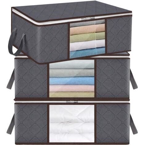 Boîte Rangement Sous Lit - 3 pièces, Boîte Rangement 35L Pliable Fenêtre Transparente - Gris, Pour Couettes/Vêtements/T-shirts