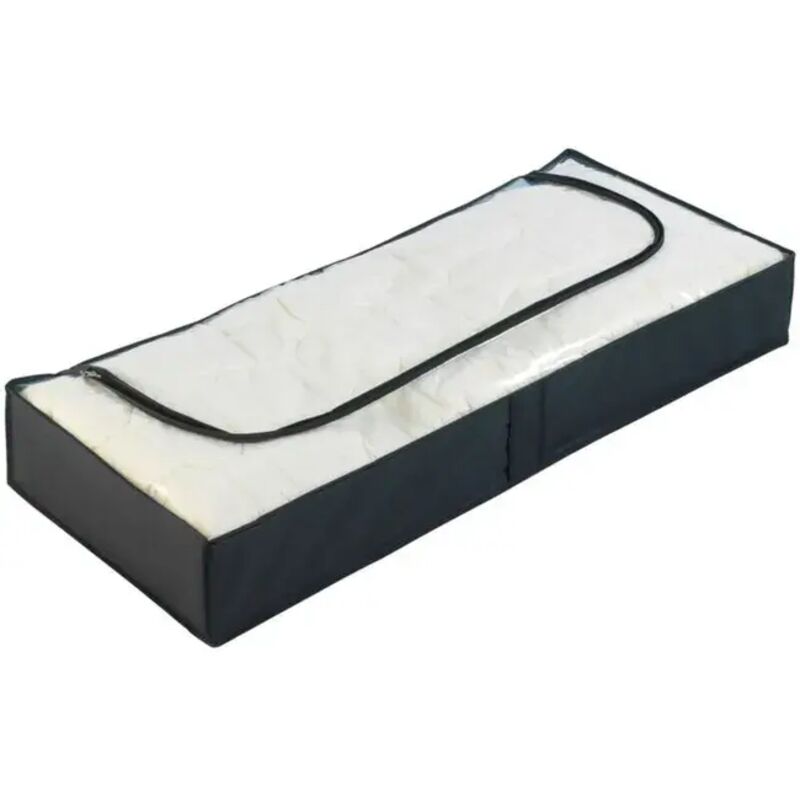 Boite rangement sous lit Deep Black, rangement sous lit, grande capacité de rangement pour vêtement et linge de lit, Plastique, 105x15x45 cm, Noir