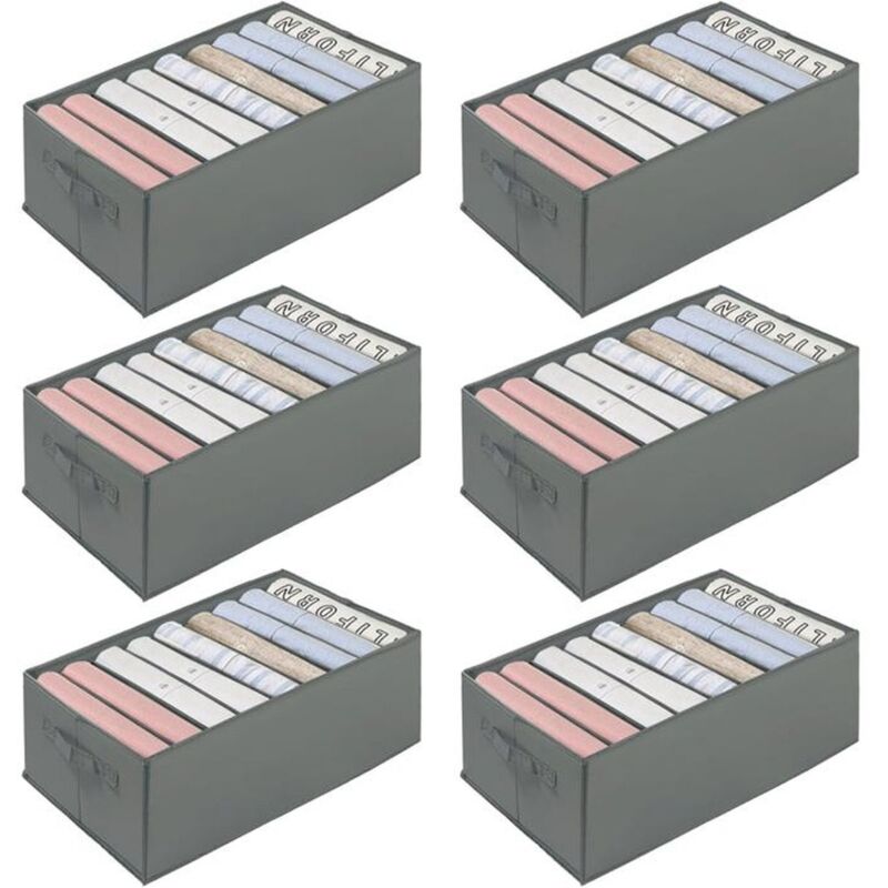 Boîte Rangement Vetement Pliable Organisateur Tiroir Lavable pour Pantalon,Chaussettes,Gilet,Leggings- Gris (6 Pcs, 34 25 17cm)