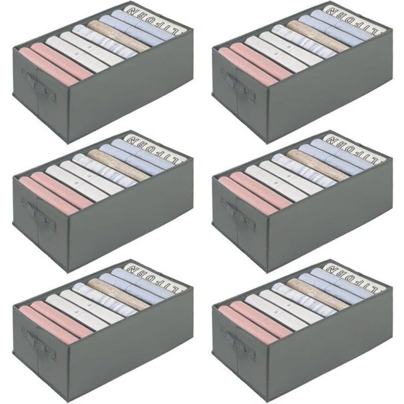 Boîte Rangement Vetement Pliable Organisateur Tiroir Lavable pour Pantalon,Chaussettes,Gilet,Leggings- Gris (6 Pcs, 34 25 17cm)