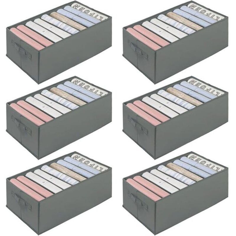Boîte Rangement Vetement Pliable Organisateur Tiroir Lavable pour Pantalon,Chaussettes,Gilet,Leggings- Gris (6 Pcs, 34 25 17cm)