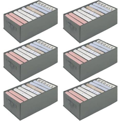 Boîte Rangement Vetement Pliable Organisateur Tiroir Lavable pour Pantalon,Chaussettes,Gilet,Leggings- Gris (6 Pcs, 34 25 17cm)
