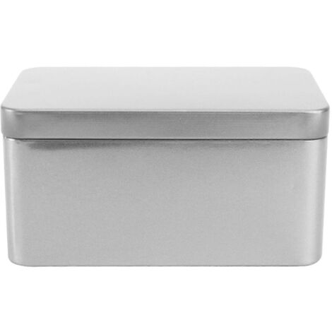 Boîte rectangulaire en fer-blanc, mini-boîte de rangement portable pour feuilles de thé, bonbons, rangement pour la maison - 13 x 8 x 6 cm (argent)