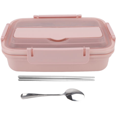 Boîte-repas 3 compartiments en acier inoxydable 304 avec couverts, portable pour bureau, rose