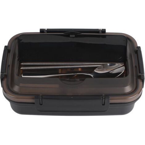Boîte Repas 3 Compartments Acier Inoxydable 304 avec Couverts Portable pour Bureau École Noir