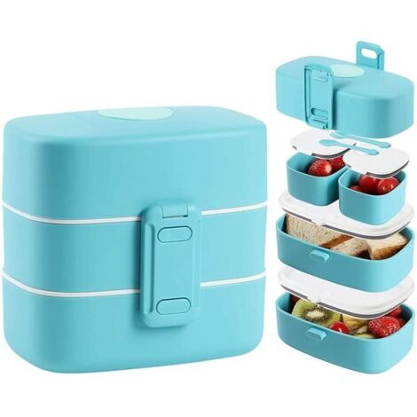 Boite Repas 4 Compartiment 1.2L Adultes Enfants Universel Bento Lunch Box avec Couverts sans BPA Convient Pour Les Loisirs