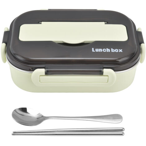 Boîte-repas Bento 1L en Acier Inoxydable 304 Compartimentée Isotherme Anti-Fuites avec Baguettes et Cuillère pour Pique-nique