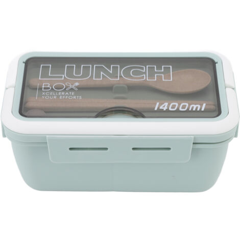 Boîte-repas Bento 3 Compartiments 1400ml Grande Capacité Isotherme pour Enfants Étudiants Bureau École Verte
