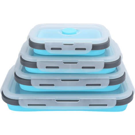 Boîte Repas Bento 4 Pièces en Silicone Pliable pour Récipient Stockage Nourriture - Idéal Pique-nique Randonnée