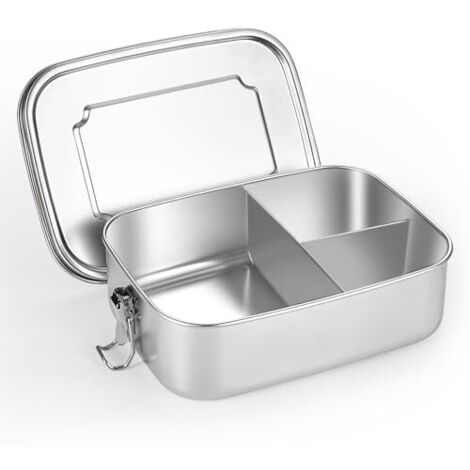 Boîte Repas Bento - Acier Inoxydable 304 - 3 Compartiments - 1200 ml - Étanche avec Anneau en Silicone et Clip de Fermeture - Pour Bureau Pique-Nique Voyage - 1 Pièce
