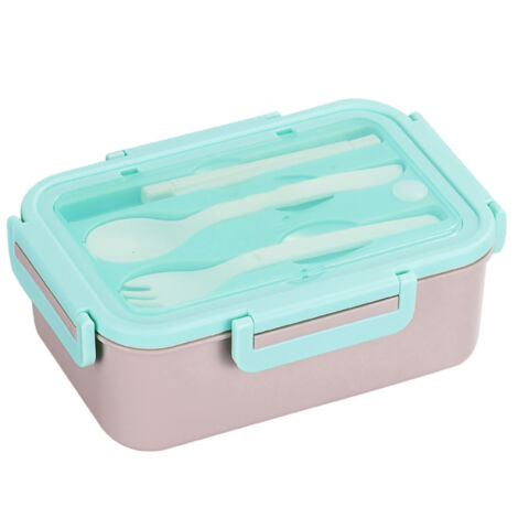 Boîte-repas Bento Grande Capacité 1400ml en PP Alimentaire - Design à Grille, Portable pour Bureau, École ou Maison, Étudiants, Vert