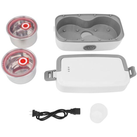 Boîte-repas chauffante électrique portable, 2 bols en acier inoxydable, étanche, pour bureau, 110-220V avec prise US