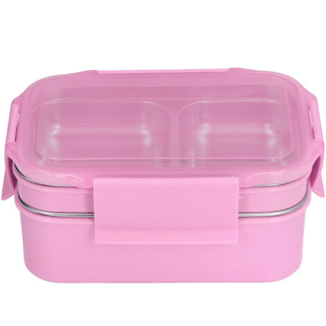 Boîte-repas électrique en acier inoxydable 304, compartimentée double couche isolante pour bureau, école et voyage - Rose