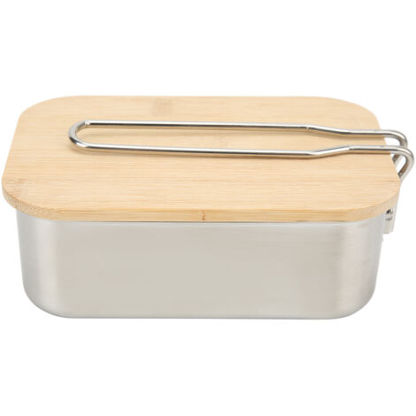 Boîte-repas en acier inoxydable 0.9L avec couvercle en bambou - Parfaite pour déjeuner et repas à emporter