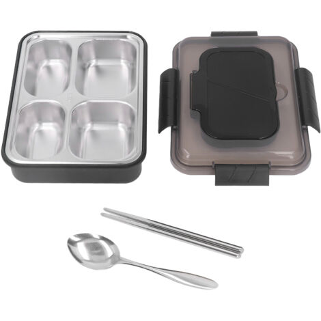 Boîte-repas en acier inoxydable 4 compartiments, résistante aux fuites, avec couverts pour enfants et adultes