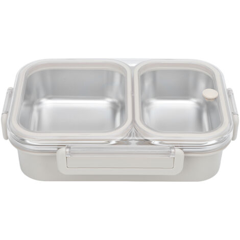 Boîte Repas en Acier Inoxydable Stainless Steel Lunch Box, Boîte À Deux Compartiments Carrée Portable 1.2L Gris Odorproof