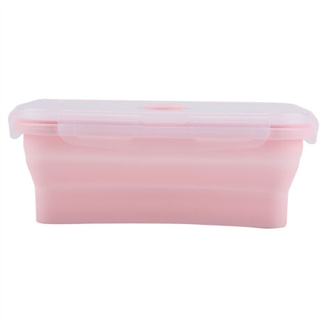 Boîte-repas en silicone pliable rose 1200ml, portable et résistante au micro-ondes