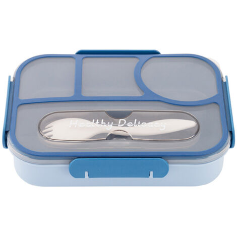 Boîte-repas étanche compartimentée - Conteneur repas 4 côtés verrouillables avec rangement couverts intégré, boîte de rangement alimentaire empilable pour adultes