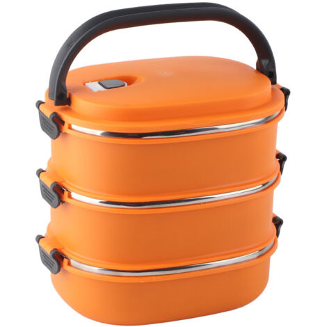 Boîte-repas isotherme 3 couches en acier inoxydable portable pour bureau et école - Orange