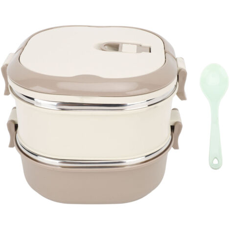 Boîte-repas isotherme en acier inoxydable 304 à deux étages avec cuillère, idéale pour école et bureau
