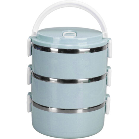 Boîte-repas isotherme en acier inoxydable 304 portable, 3 couches bleu nordique, idéale pour école, bureau et plein air.