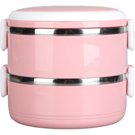 Boîte-repas isotherme ronde en acier inoxydable 304, boîte-repas chaude étanche avec double paroi isolante, empilable (rose)