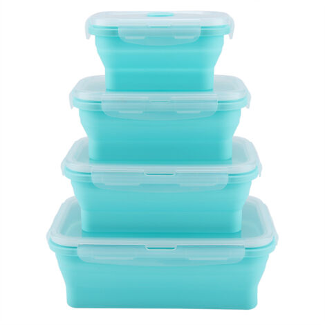 Boîte-repas pliable en silicone vert micro-ondable, récipient alimentaire portable