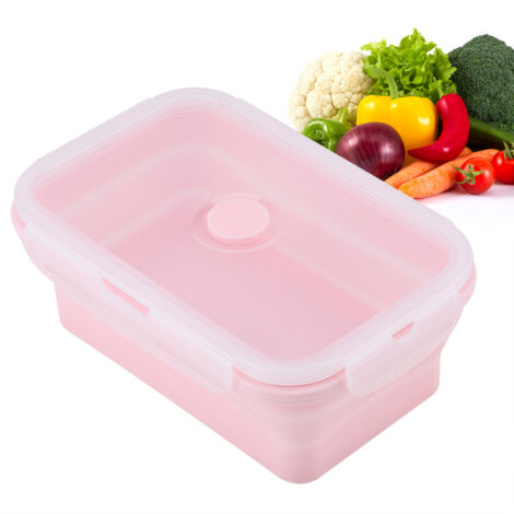 Boîte-repas portable en silicone rose 800ml, pliable et adaptée au micro-ondes