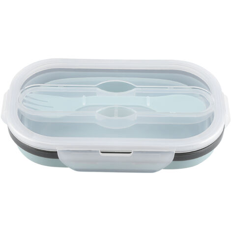 Boîte-repas rectangulaire pliable en silicone alimentaire bleue, récipient de rangement portable