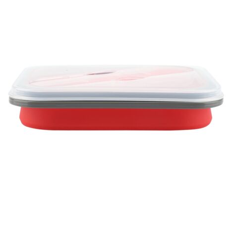 Boîte Repas Silicone 600ml Rouge, Récipient Alimentaire Pliable et Portable pour Déjeuner