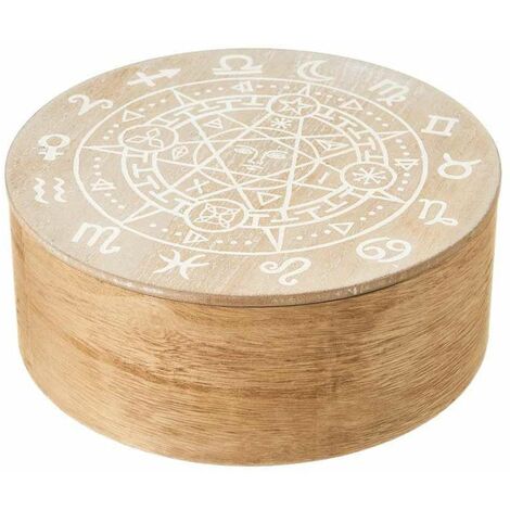 Boite ronde Astro blanchie en bois MDF gravé