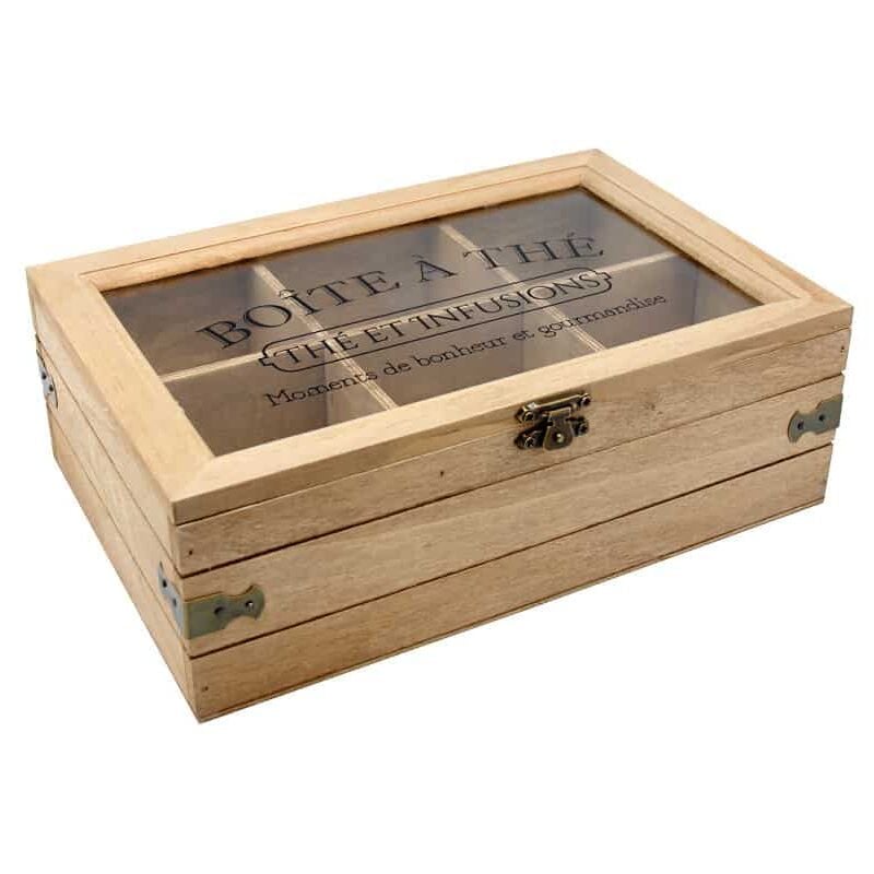 Boite à thé originale 6 compartiments en bois