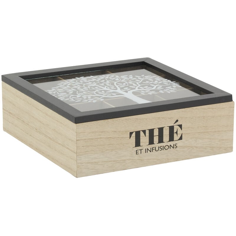 Boite à thé 9 compartiments en bois naturel et teinté Arbre de vie