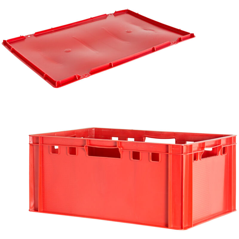 Kingpower - Boite viande E3 avec couvercle rouge Boite boucher E3 Boite viande E3 Boite E3 Boite viande Eurobox E3 food safe 60 x 40 Boite boucher E3