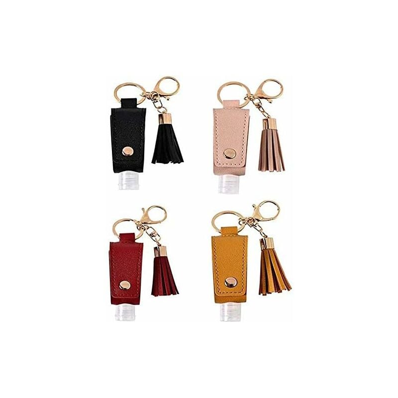 Boîteilles de Voyage Porte-clés 4 pièces/Ensemble Boîteilles Rechargeables vides de 30 ml Désinfectant pour Les Mains Porte-clés en Cuir Récipient