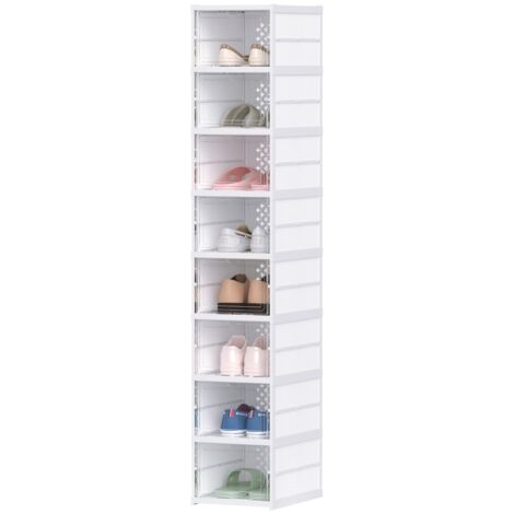 Boîtes à chaussures empilables et pliables, lot de 8 organiseurs de chaussures avec portes transparentes, rangement gain de place pour baskets jusqu’à taille 43, sans installation, blanc