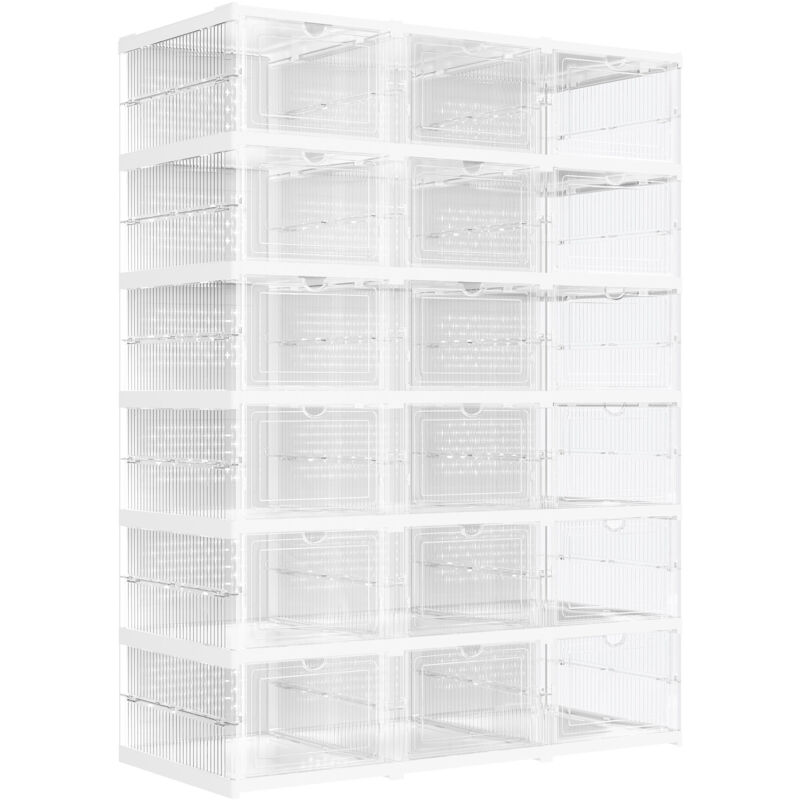 Songmics - Boîtes à Chaussures, Lot de 18, Empilables, 3 Meubles à Chaussures Intégrés, Pliable et Portable, Convient jusqu'à la Pointure 46, Montage
