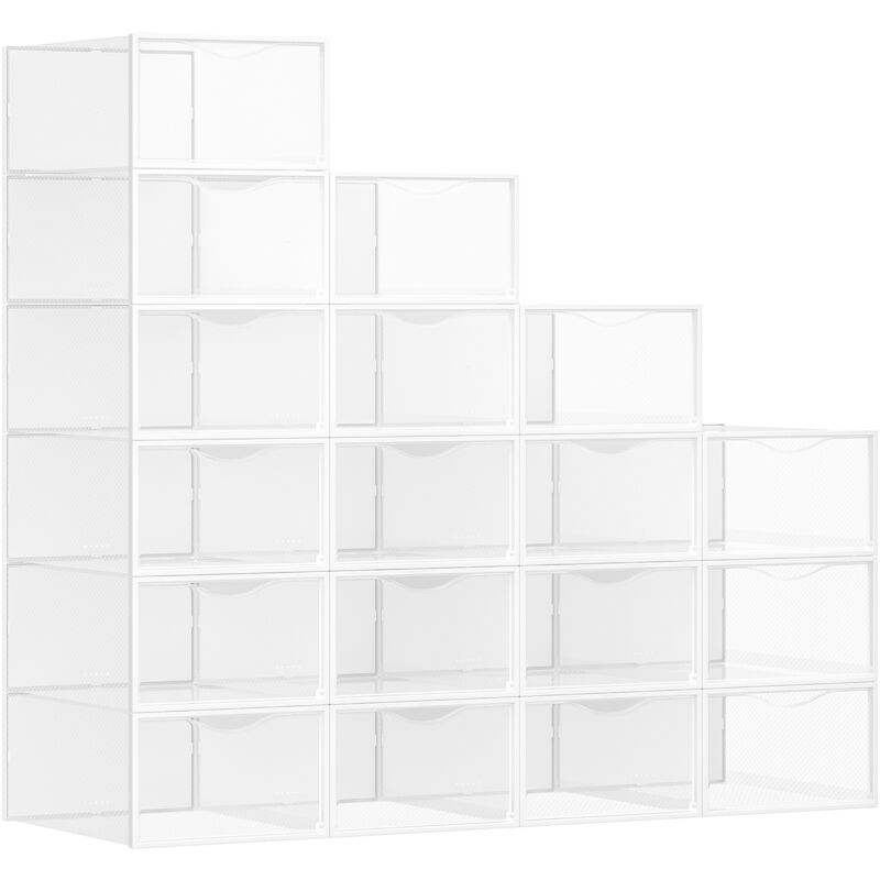Songmics - Boîtes à Chaussures, Organisateurs en Plastique, avec Porte, Lot de 18, Empilables, Montage Facile, 33,2 x 23 x 14,5 cm, pour Pointure