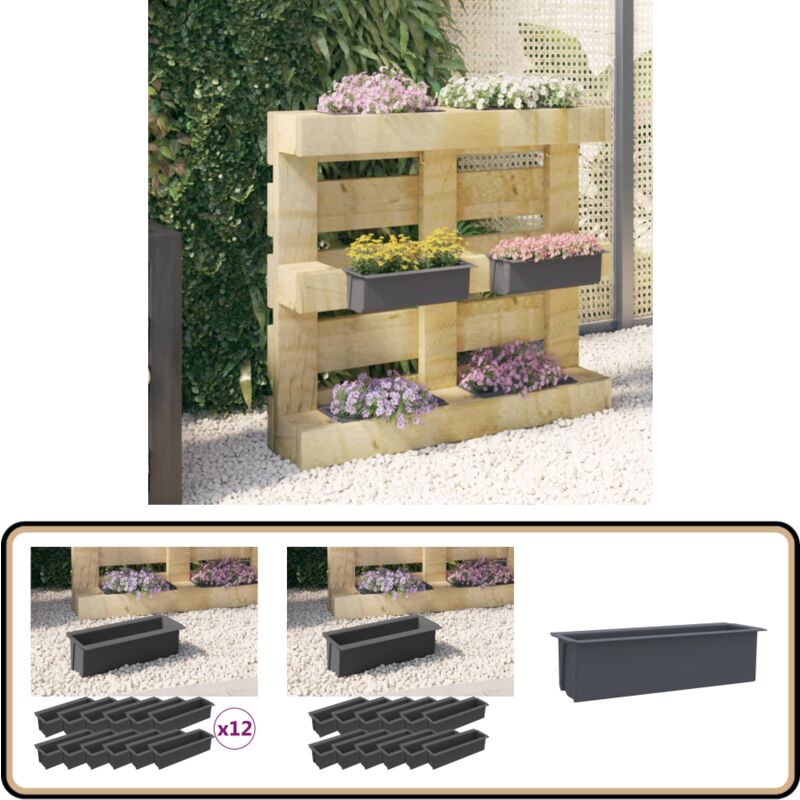 Vidaxl - Boîtes à fleurs pour palettes euro 12 pcs Gris 36x13,5x9,5cm pp - Jardinière - Pot De Fleurs - Décoration Extérieure - Plante Grimpante