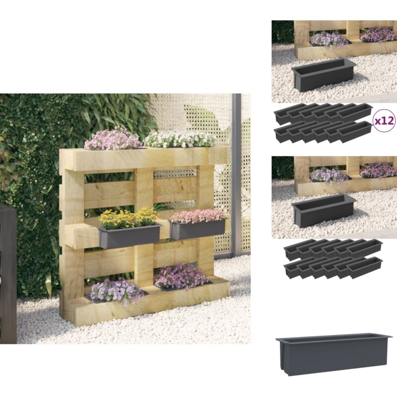 Vidaxl - Boîtes à fleurs pour palettes euro 12 pcs Gris 36x13,5x9,5cm pp - Jardinière - Pot De Fleurs - Décoration Extérieure - Plante Grimpante